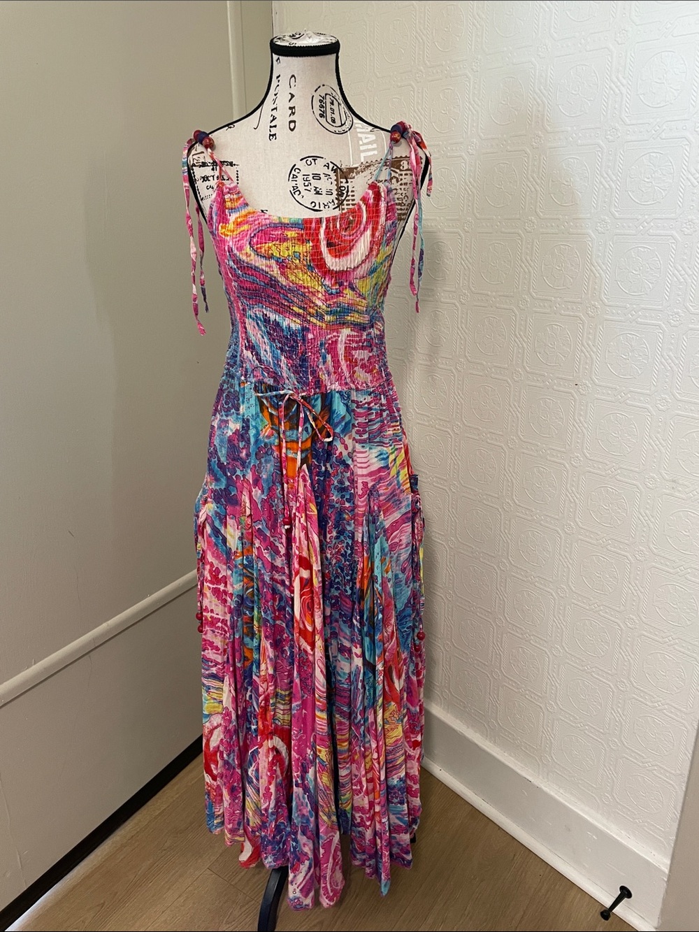 Vibrant Multicolor Tie-Shoulder Maxi Dress